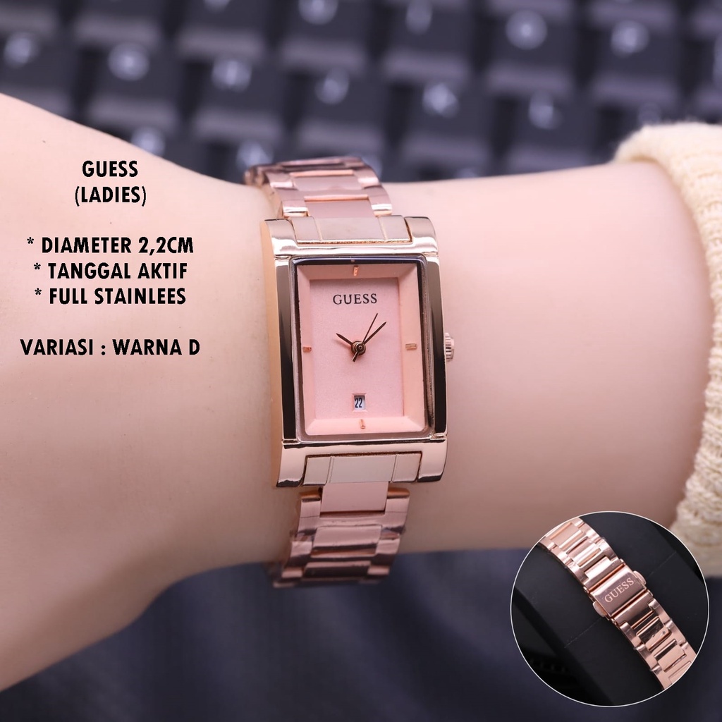 (BISA COD) JAM TANGAN WANITA GUESS RANTAI BDY SEGI TANGGAL AKTIF