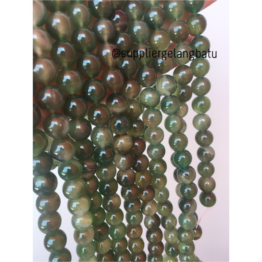 renceng batu giok corak 12mm bahan natural akik hijau muda premium aaa aksesoris grosir beads craft