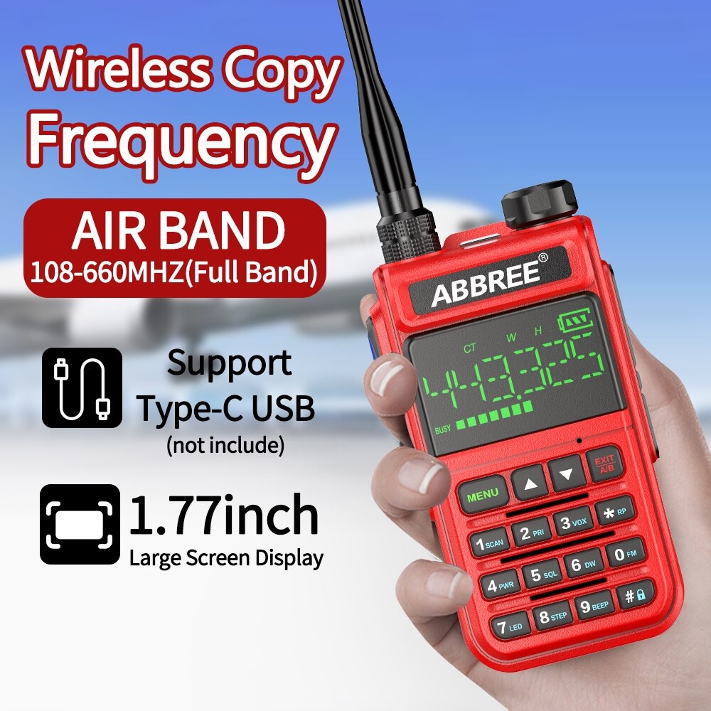 HT ABBREE AR-518 FULL BAND Walkie Talkie 8800mAh Copy Frequency 1.77 inch