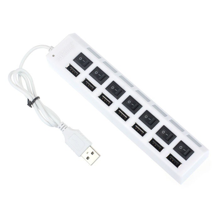 Hub Power Adapter EU AC 7 Port USB 2.0 dengan Switch On / Off untuk Laptop