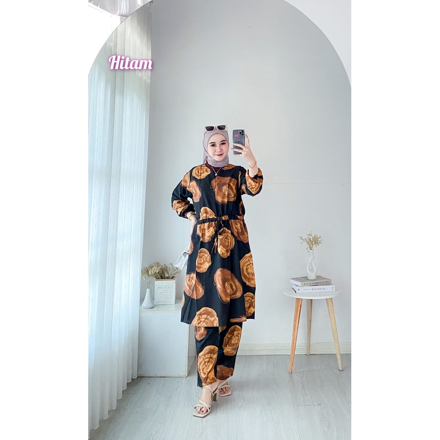 One Set Long Tunik / Setelan Lengan Panjang Tunik Rayon Viscose / Coza Batik