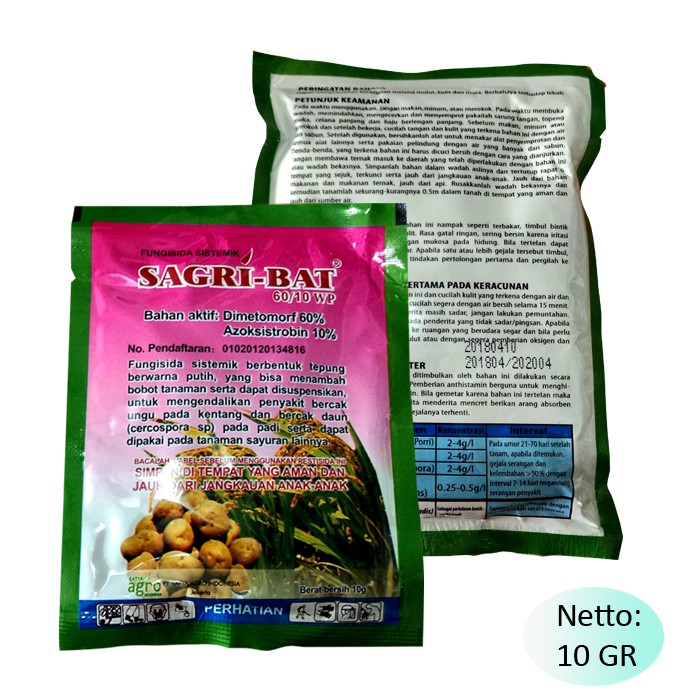 Sagribat 70 WP 10 Gram Fungisida Sistemik 2 Bahan aktif Dimetomorf &amp; Azoksistrobin