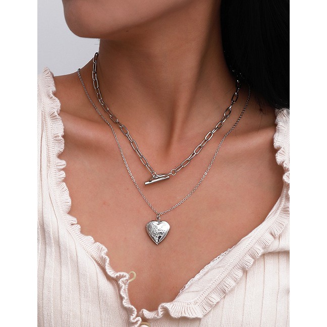 LRC Kalung Fashion Gold Color Heart Alloy Ot Clasp Multilayer Necklace P11125