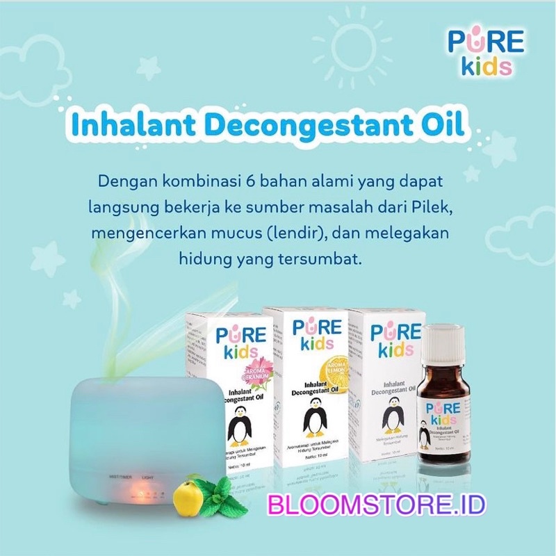 PURE KIDS Kid Purekid Purekids Baby Inhalant Decongestant Oil Obat Pelega Hidung Tersumbat Bayi 10ml 10 ml Original Lemon Geranium Aromaterapi Aromatherapy Murah Termurah