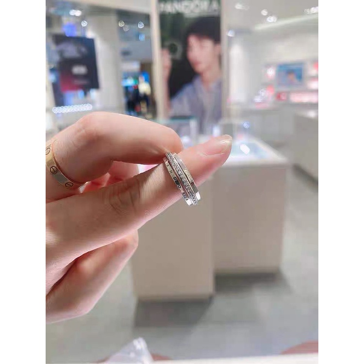 Pandora Cincin 925 Silver Desain Logo Aksen Berlian Untuk Wanita