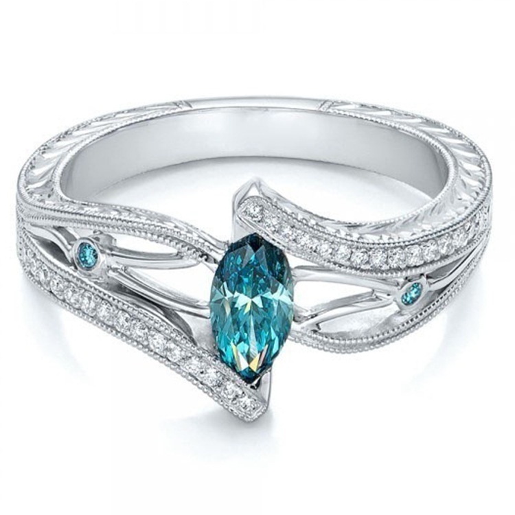 Cincin Topaz Aquamarine Bahan Stainless Gaya Eropa Amerika Untuk Aksesoris