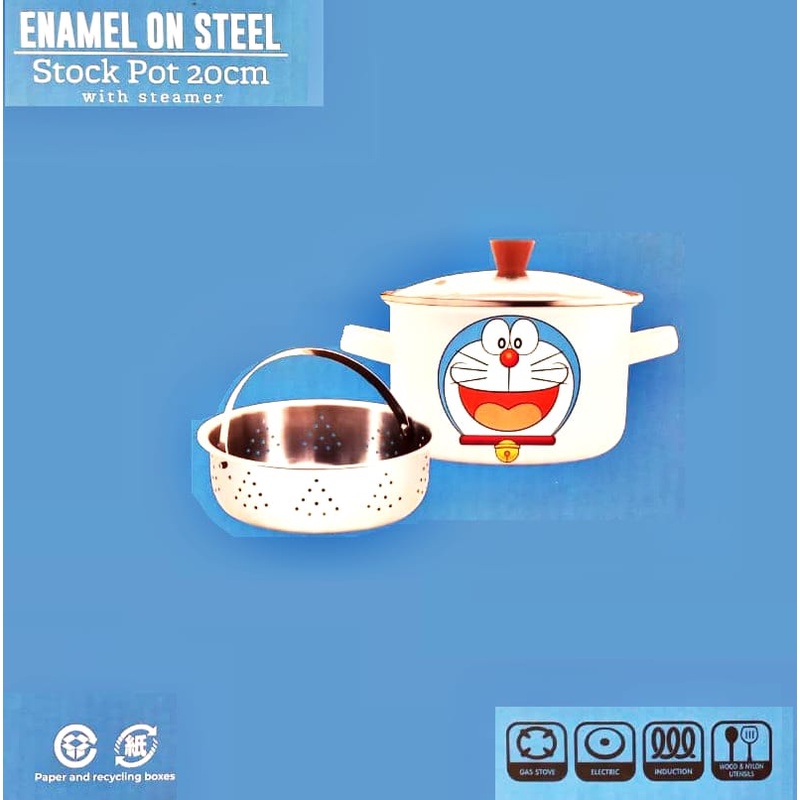 DORAEMON Stock Pot with Steamer Basket Enamel Stainless 20 cm