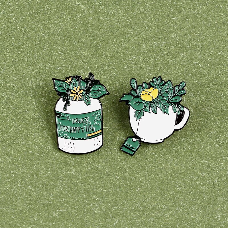 Bros Pin Enamel Desain Tanaman Bunga Kopi Hijau Untuk Hadiah Teman