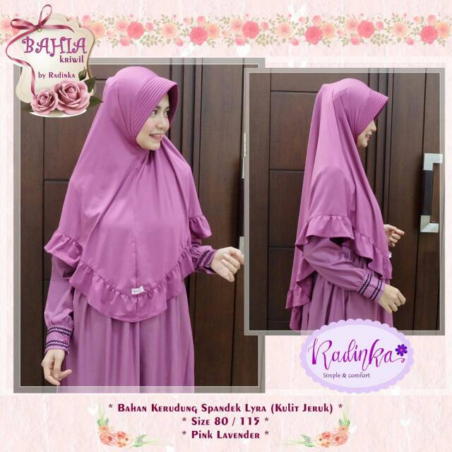 KERUDUNG BAHIA KRIWIL SPANDEX JILBAB SYAR'I RADINKA CUTETRIK LAVENDER UNGU PASTAN HIJAB ANTEM BESAR 