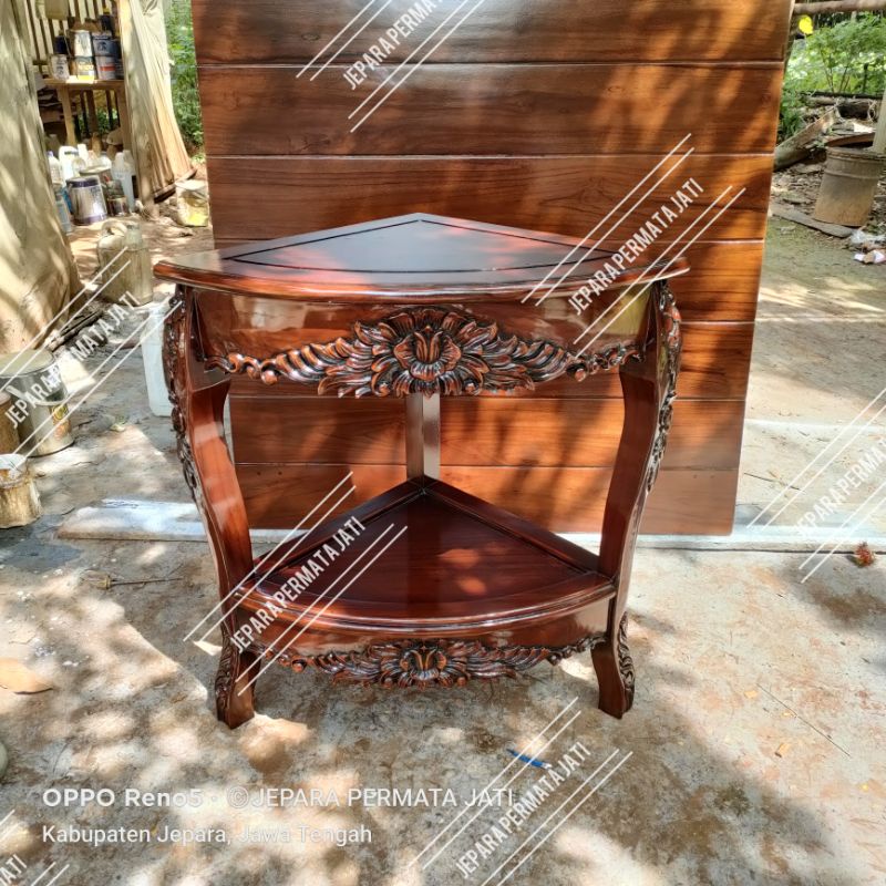 Meja sudut ukir mewah furniture jati jepara