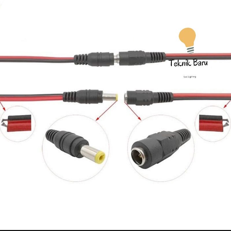 KABEL BUNTUNG DC JACK MALE COWOK / FEMALE CEWEK LED STRIP CCTV DVR 12V