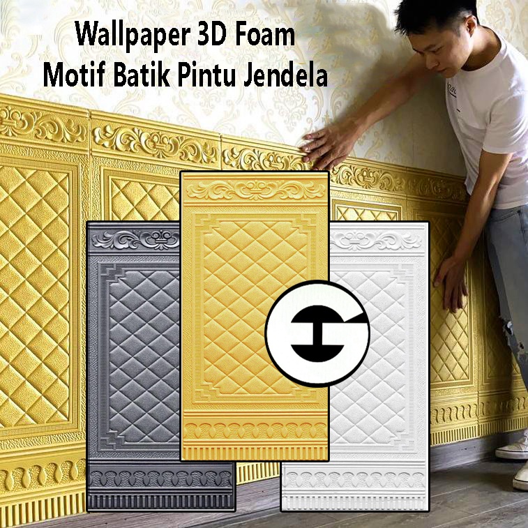 WA Wallpaper 3D Foam Stiker Motif Batik Pintu Jendela Wall Paper Sticker Foam Sticker