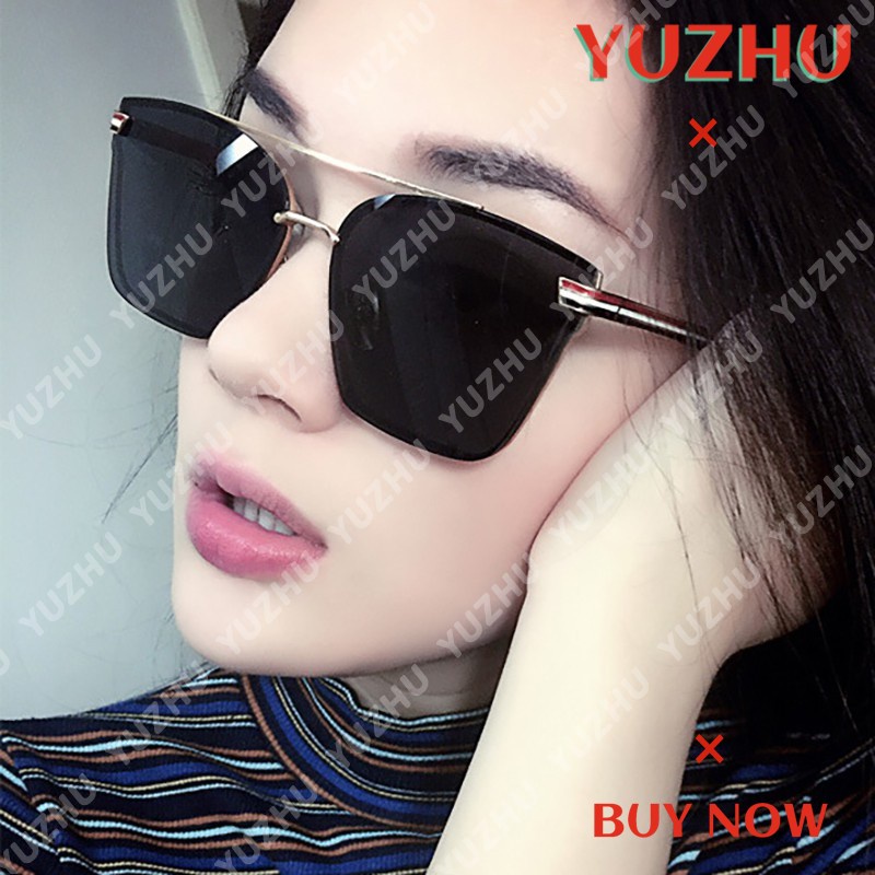 (YUZHU) Bayar Di Tempat Kacamata Hitam Wanita Model Korea Vintage Oversize Bentuk Mata Kucing UV400