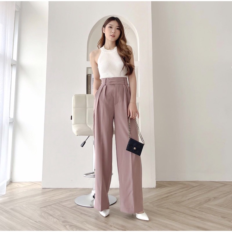 KAI CULLOTES WIDE KOREA LONG PANTS - CELANA KULOT THICK BELT WANITA PREMIUM - CELANA CULLOTE BAN PINGGANG TINGGI - CELANA KERJA PANJANG FORMAL FUSCHIA WANITA - HADIAH ATAU KADO ULTAH CEWEK