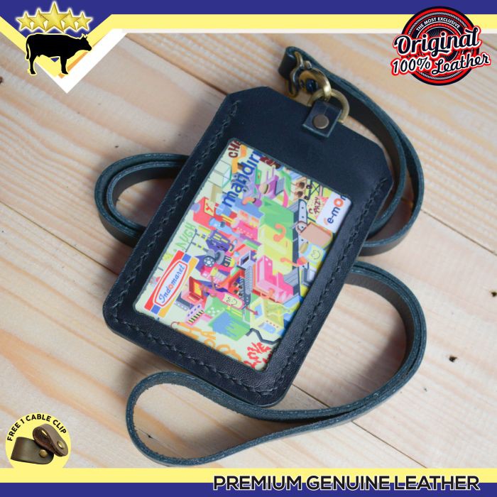 

GANTUNGAN ID CARD KULIT ASLI WARNA HITAM | ID CARD HOLDER NAME TAG