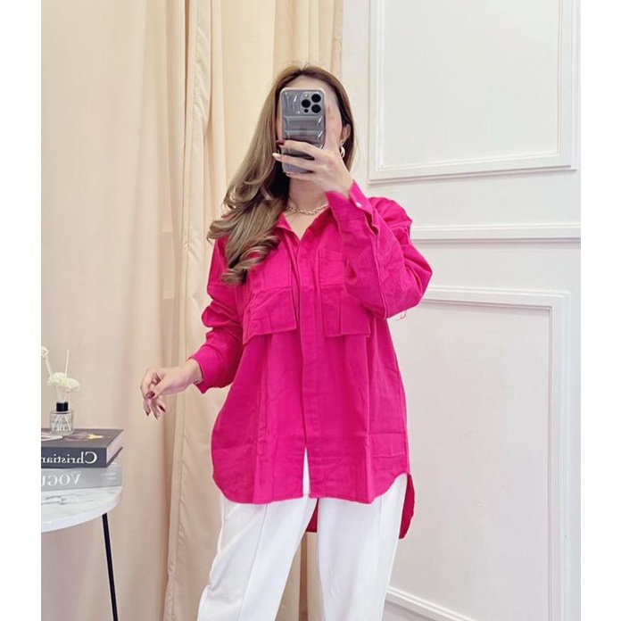 Niki Shirt 2001 - Kemeja 2 Pocket Oversize - Kemeja Linen Crinkle Oversize // Atasan Wanita Gea Top