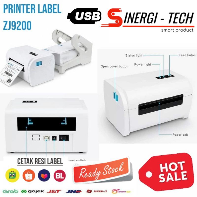 

PRINTER LABEL THERMAL STICKER 110MM ZJ9200 CETAK RESI (USB + HOLDER)