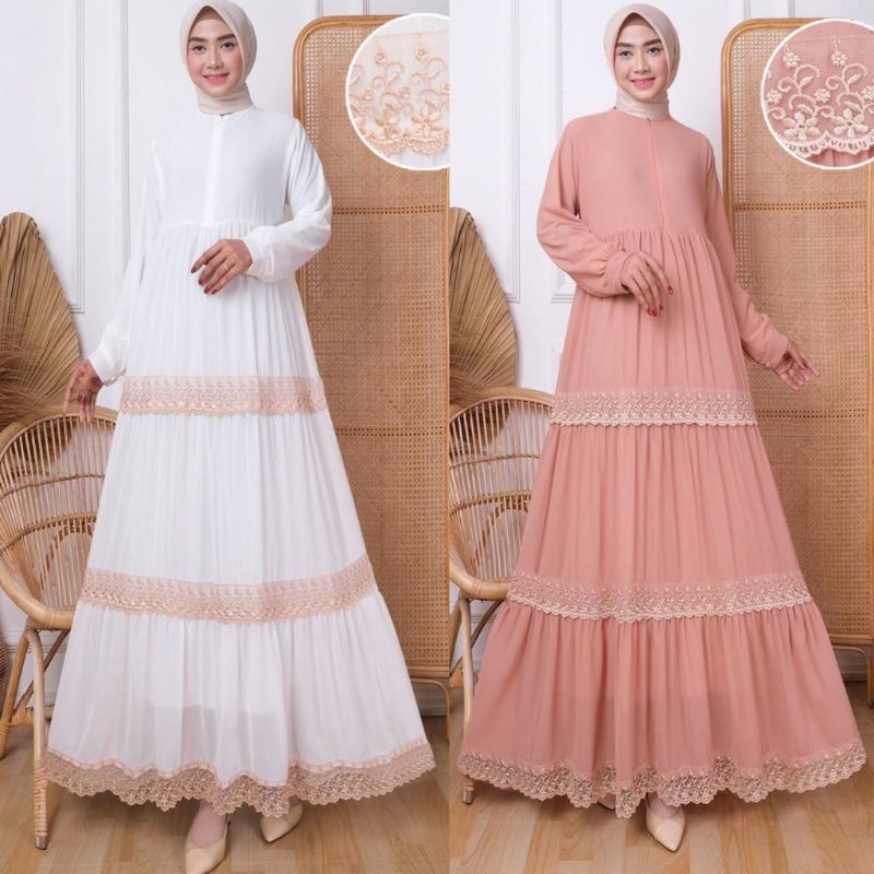 GAMIS RAYA / GAMIS FITRI / BAJU MUSLIM PUTIH / GAMIS LEBARAN / RAYYA PUTIH / GAMIS MILO Warna MOCCA
