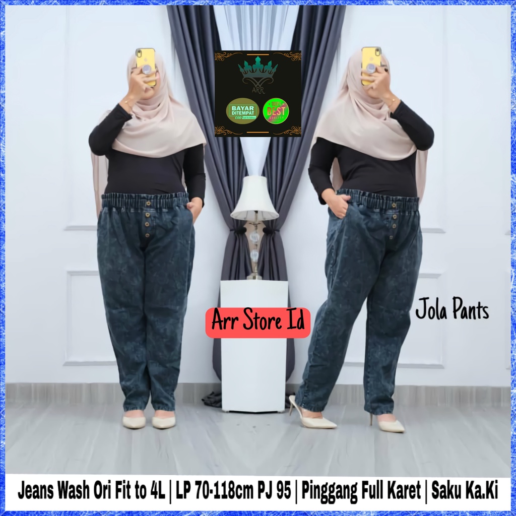 Jola Celana Baggy Bagy Pants Jeans Panjang Wanita Jumbo Premium Pinggang Karet Kekinian Lp 90-120 P 95 Allsize