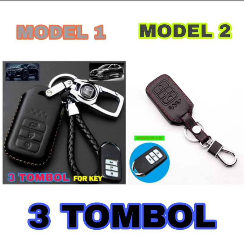 GANTUNGAN KUNCI SARUNG KULIT KEY COVER KEYLESS REMOTE MOBIL HONDA ALL NEW BRV HRV JAZZ CRV WRV 3 TOMBOL