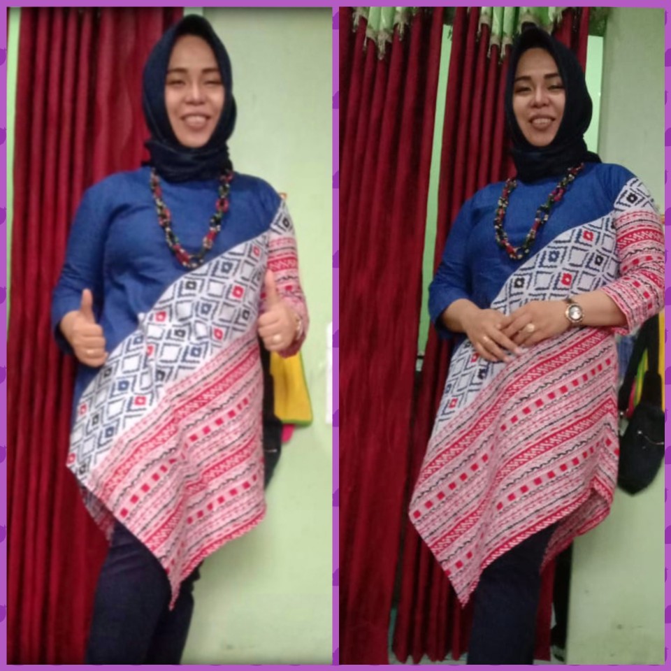 Tunik Asimetris Lapis Milenia Atasan Batik Kerja Wanita Modern Cantik