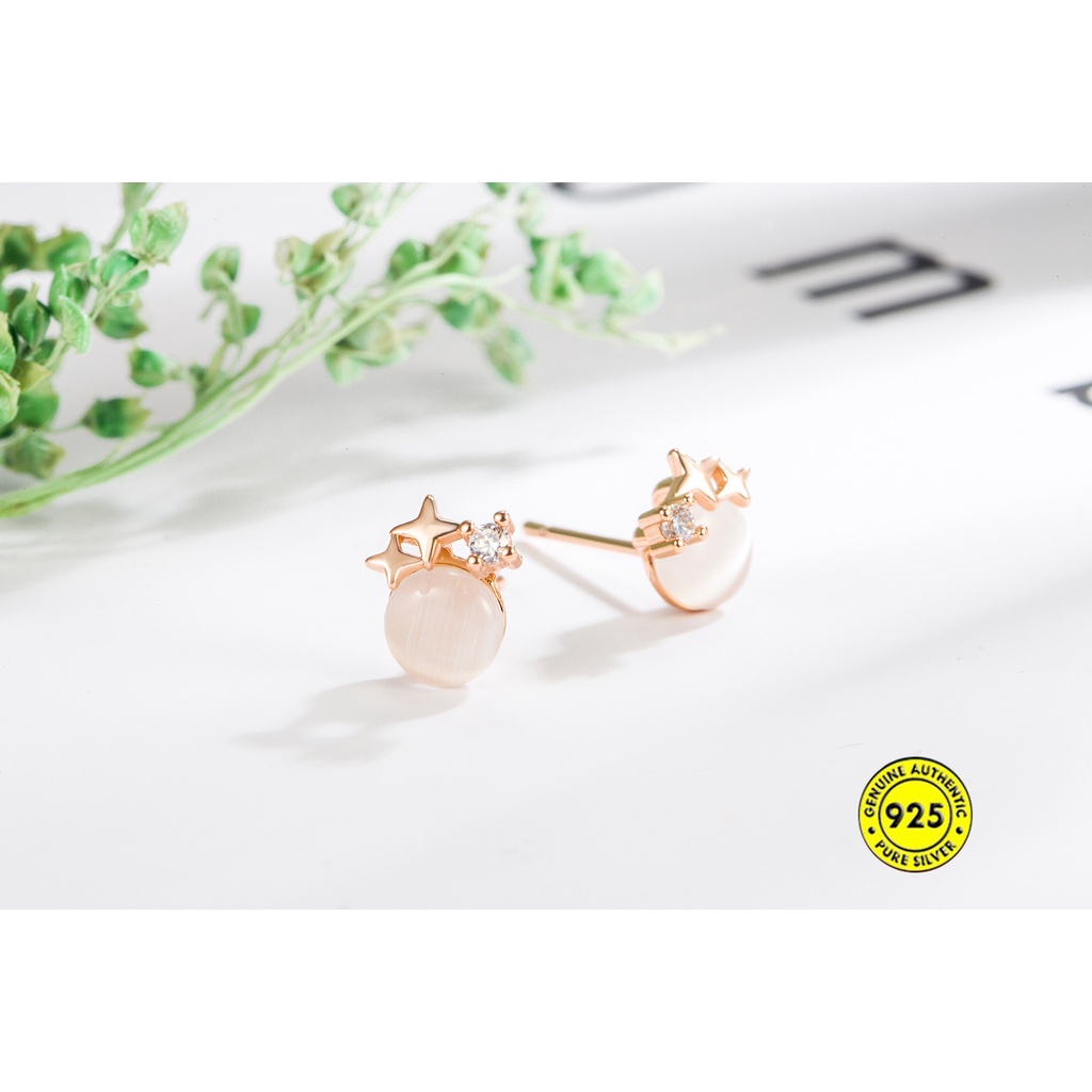 Anting Tusuk Gantung Sterling Silver Desain Bintang Hias Opal Anti Air Untuk Wanita