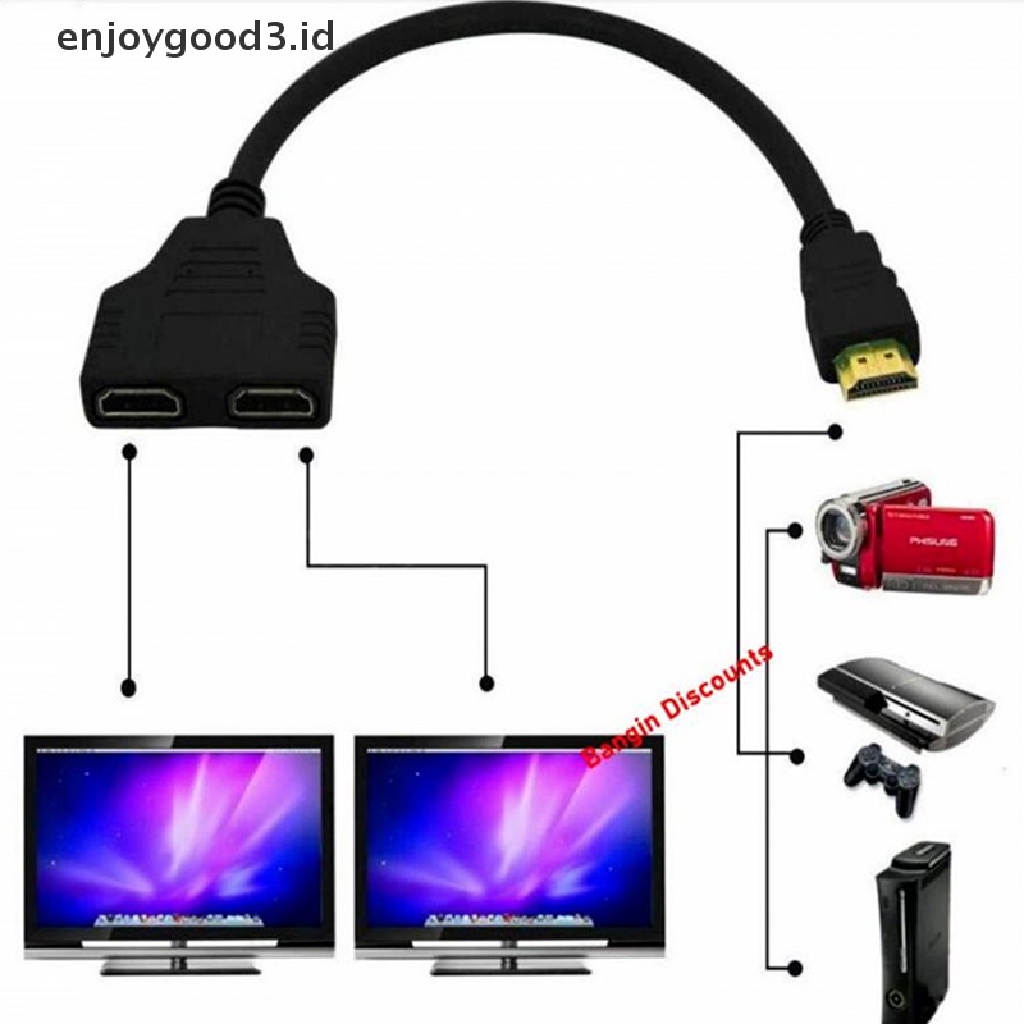 (Rready Stock) Adaptor Splitter Port HDMI 1 Input 2 HD 1080P (ID)