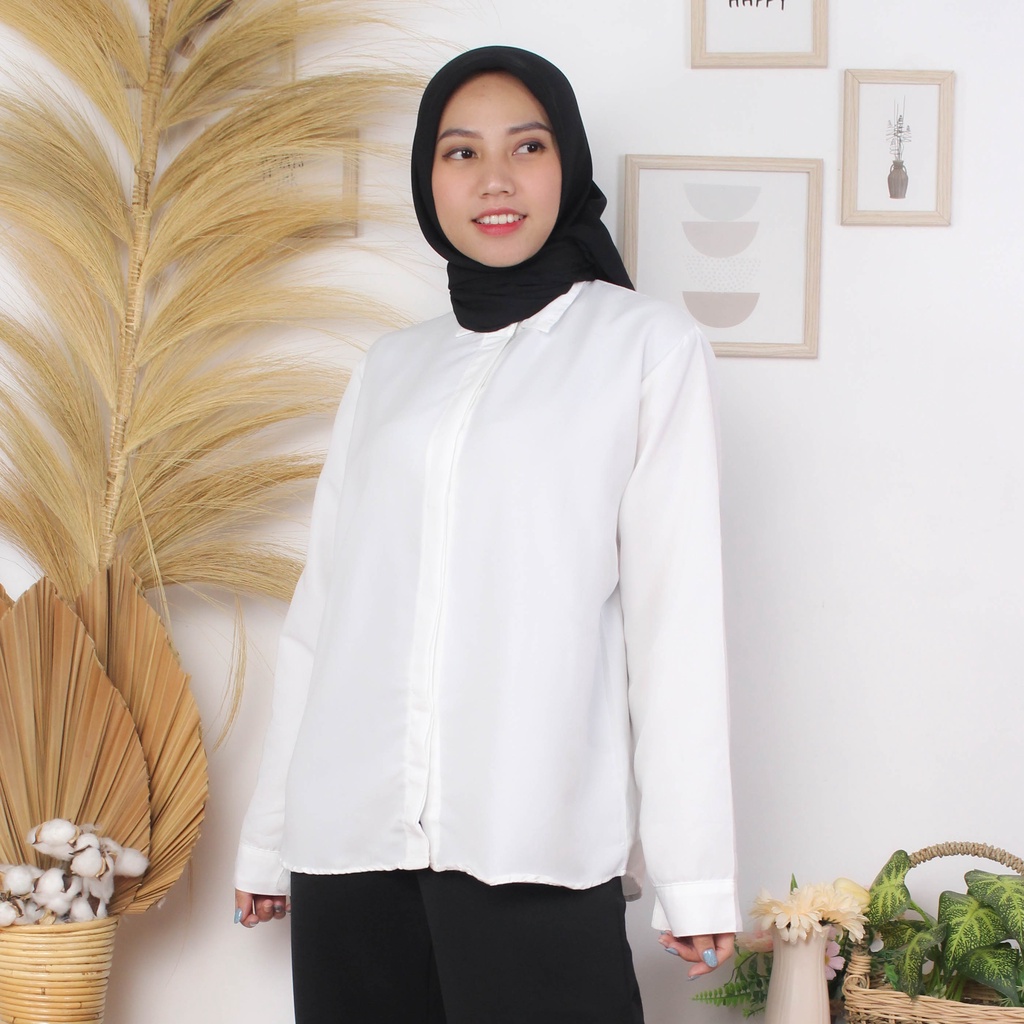 RX Fashion - Flowing Oversize / Kemeja Wanita - BN-PUTIH