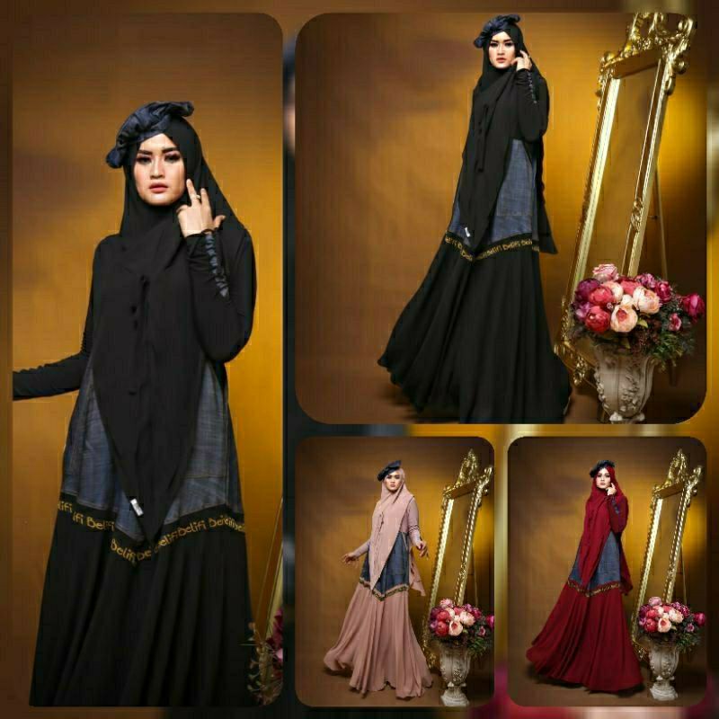 JULYANSAF SET SYAR'I CASUAL ORI BY BELIFI MODEL TERBARU/ DENIM IMPOR+CERUTY BEBYDOLL/LD110-115/PB143