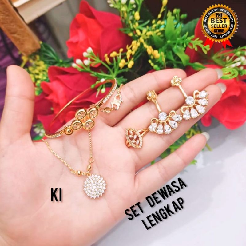 Set Dewasa Lengkap Permata Simple Fashionable Gold Perhiasan Wanita Limited edition (COD)