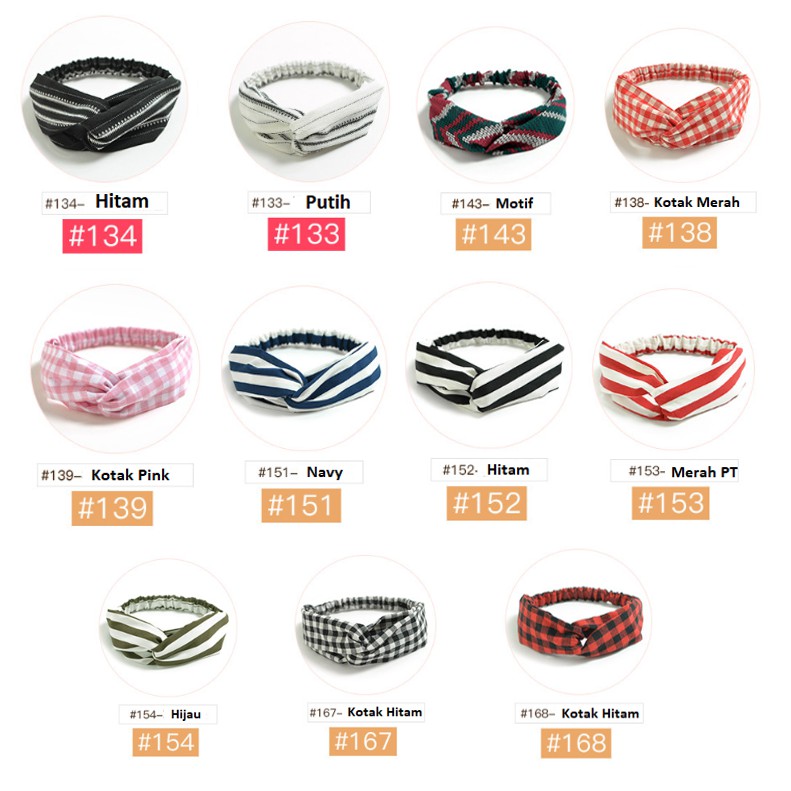 RSB VZ041 Premium Bandana Simpul Twist Elastis Ala Korea Untuk Wanita / Bando Motif