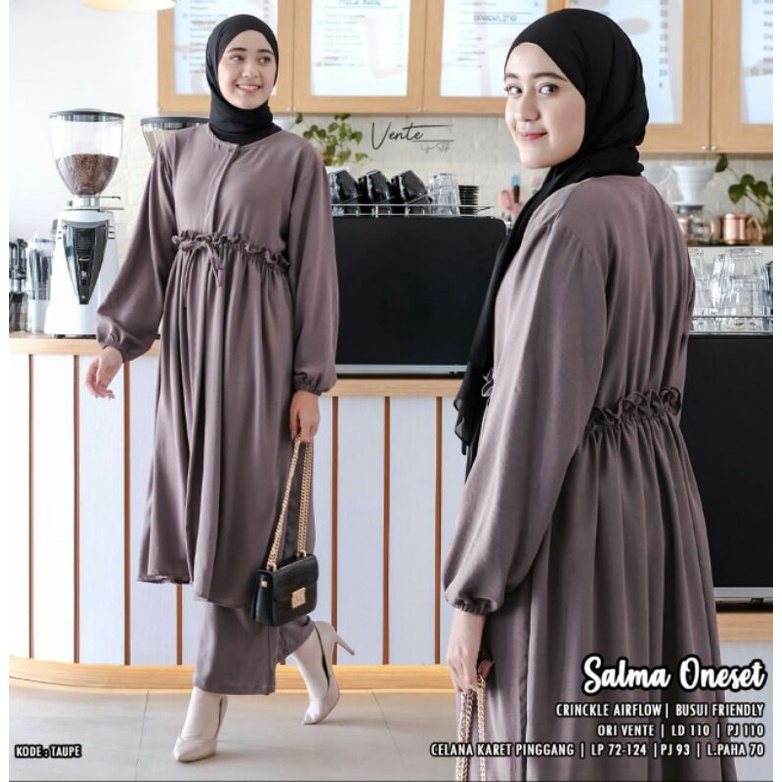 Setelan Long Tunik Celana Kulot Wanita Salma Bahan Crinckle Airflow Original Vente
