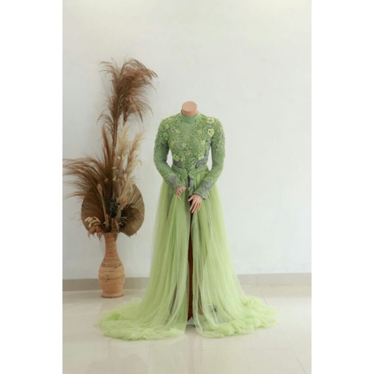 kebaya gaun pengantin hijau mint