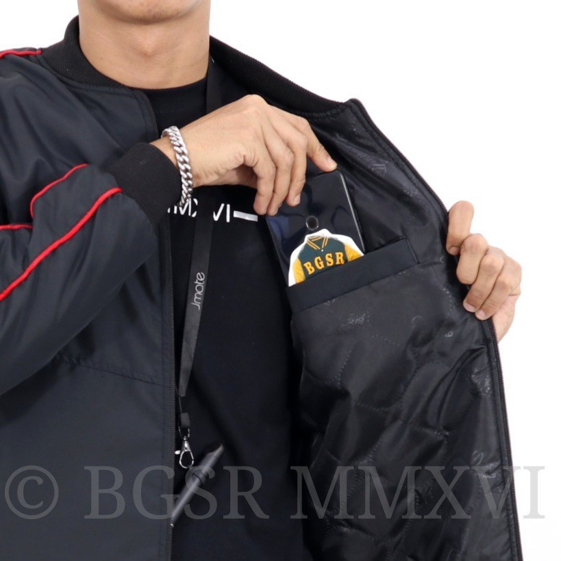 BGSR Jaket Bomber Bulat List Hitam Jaket Parasut Pria
