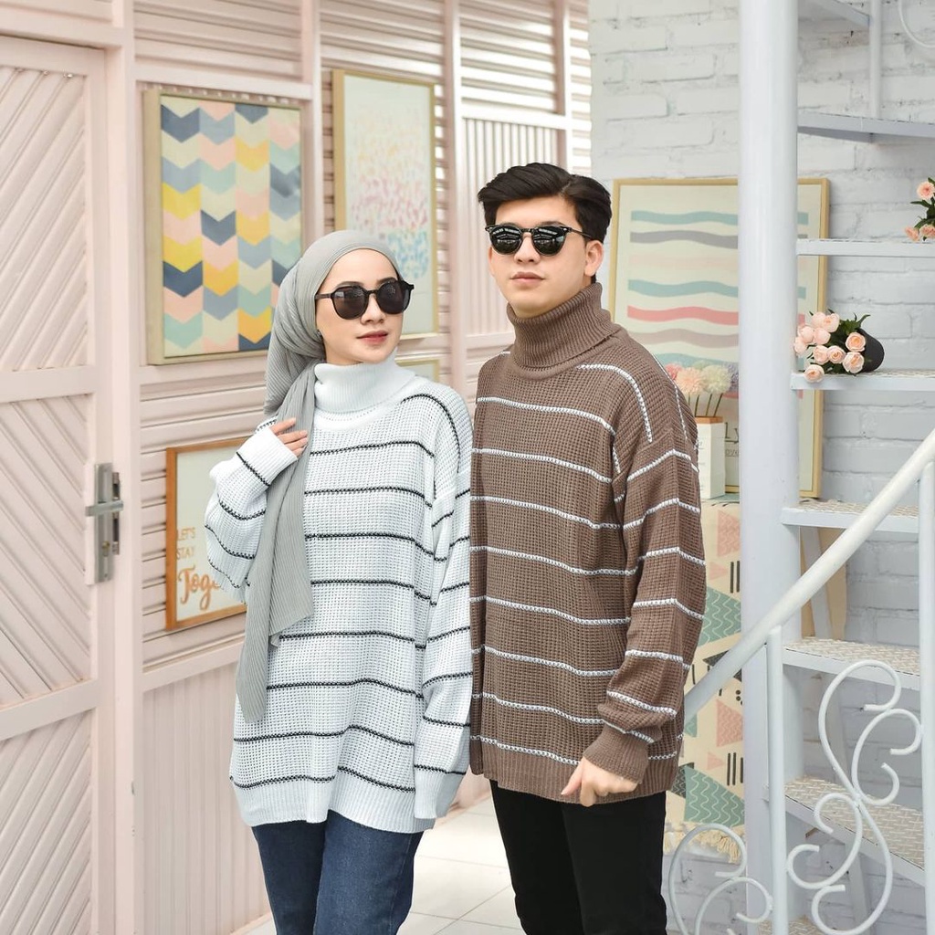 Zanah Sweater Rajut Unisex Longneck Motif Blaster Terbaru