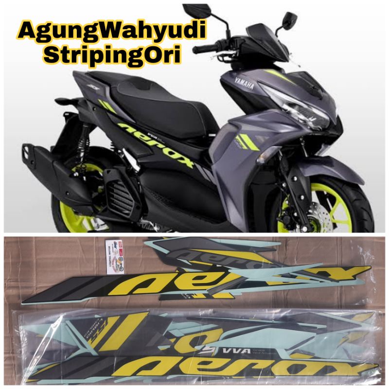 STIKER STRIPING LIS BODY MOTOR YAMAHA NEW AEROX SILVER HITAM KUNING 2021 CONNECTED BAHAN ORIGINAL