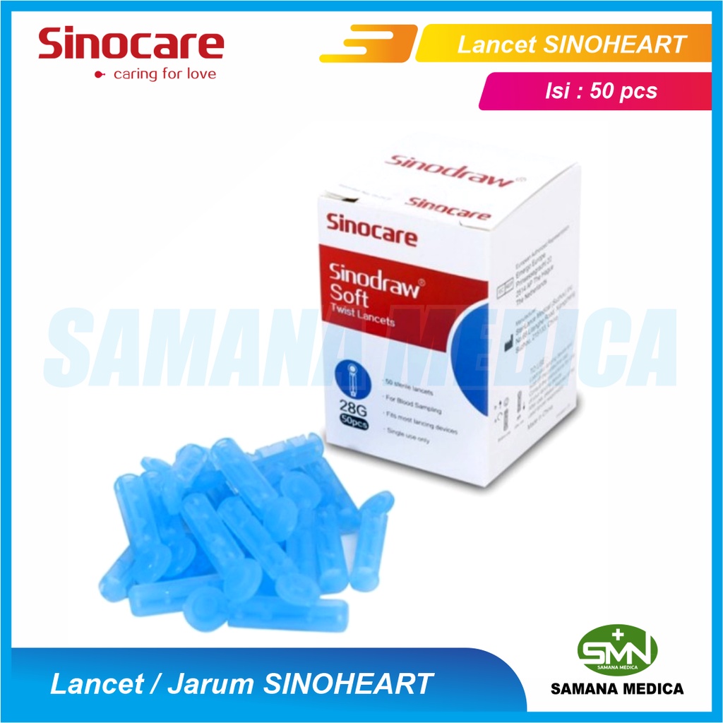 Jarum / Lancet Soft Twist Sinocare 28G Isi 50 Buah Jarum Sinoheart Bisa Dipakai di Easytouch dan Nesco FREE PAKING KARTON