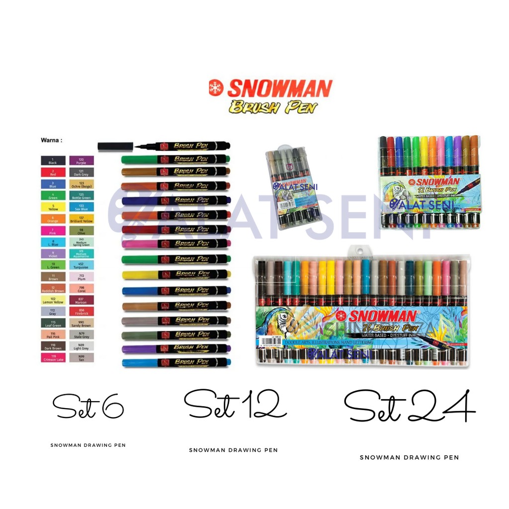 

SNOWMAN BRUSHPEN BRUSH PEN SET ISI 6 12 24 KUAS KALIGRAFI WARNA /SNOWMAN BRUSH PEN SET