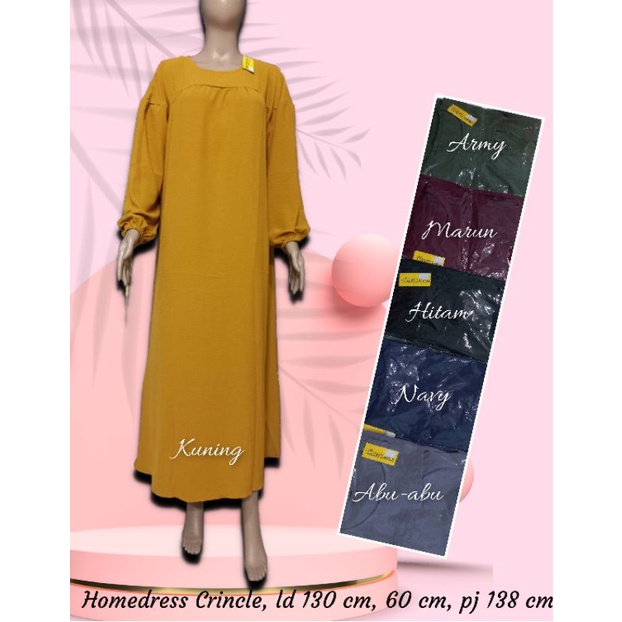 Homedress gamis crinkle polos super jumbo ld 130 cm