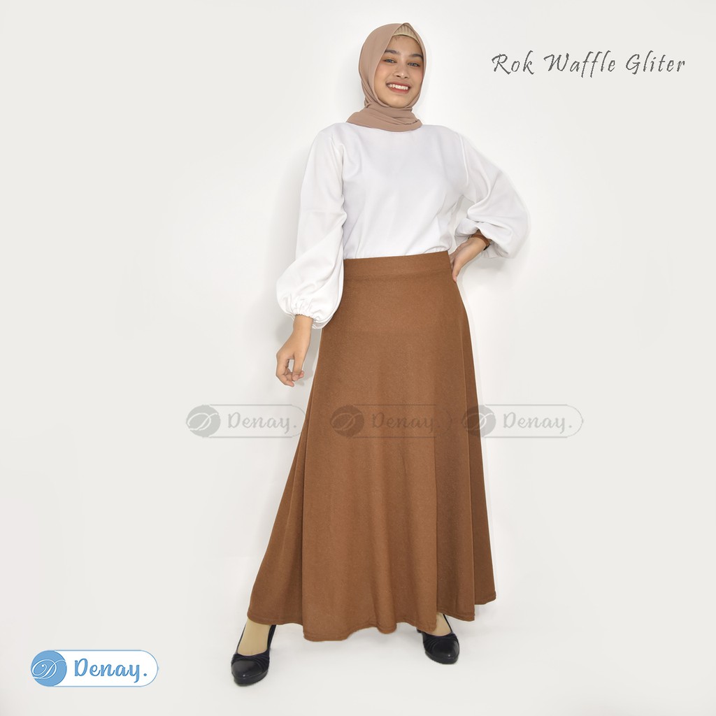 TOKODENAY -  Rok wanita Lebar mode payung - Rok Waffle Gliter matt crape premium quality - Fashion Muslim