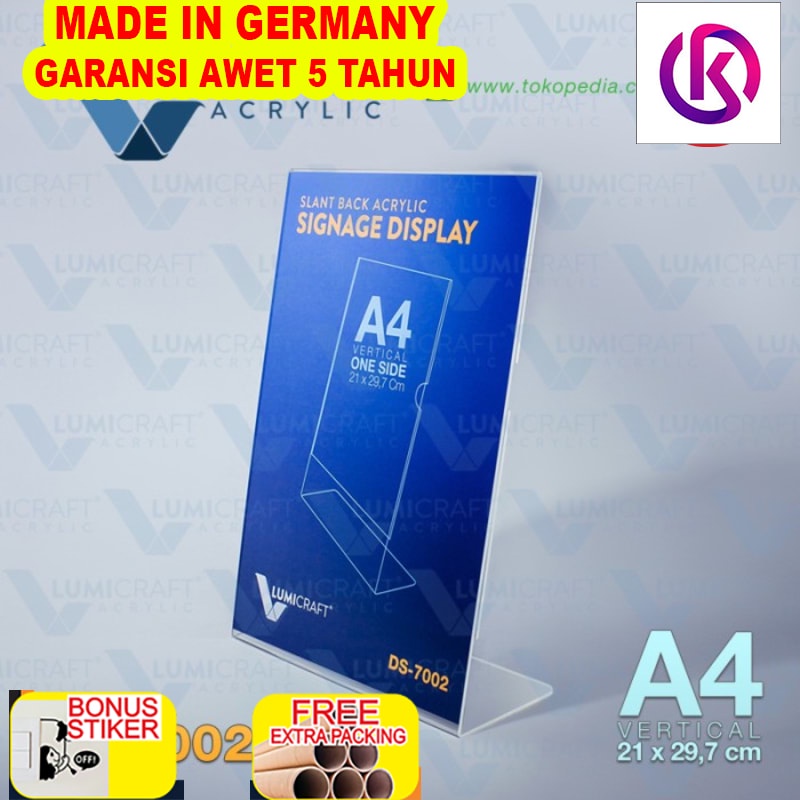 

Promo Signage Display/Stand Acrylic/Akrilik Slant Back Vertikal - A4 1 Sisi