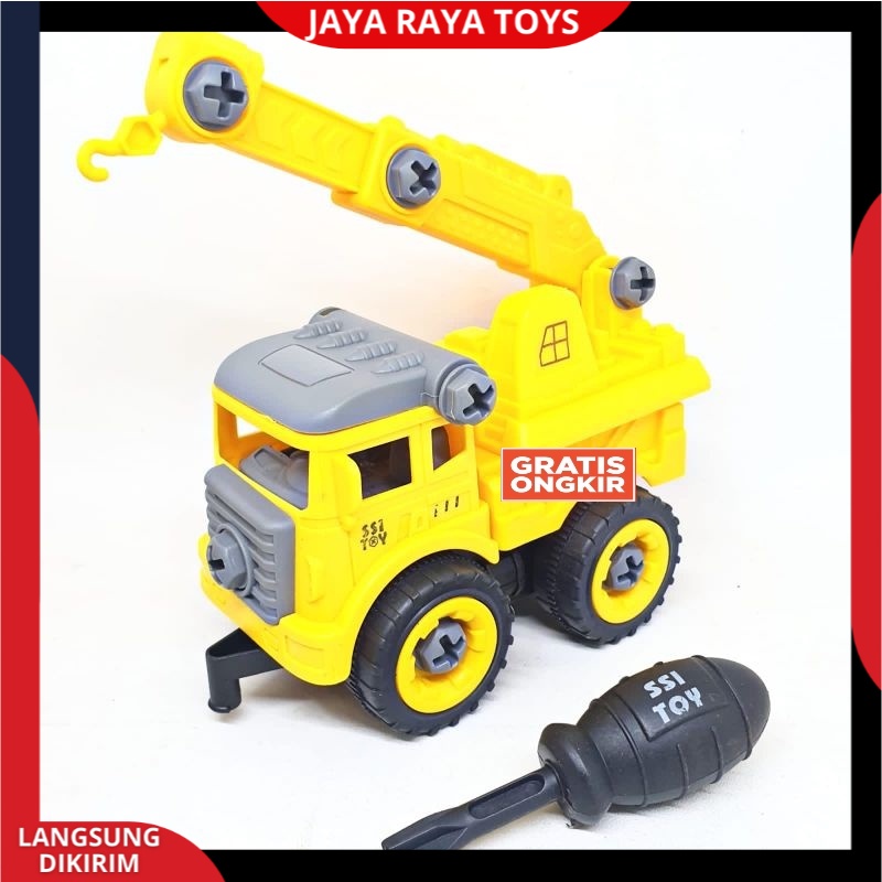 ( PROMO ) Mainan Anak Mobil Truk Bongkar Pasang DIY Obeng Toy Car Mixer Truck 1 set Kemasan Kantong