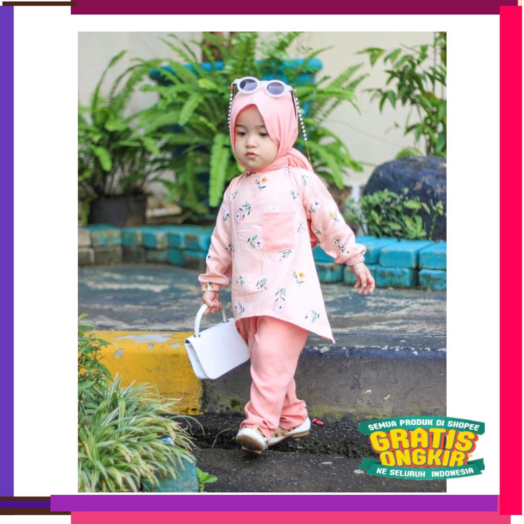 Ready Stok - Barang baru new model anak satu dua tahun / Set Beuze 3 in 1 Setelan Muslim Anak Cewek 