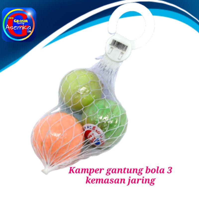 Kamper pengharum lemari Bola Gantung kemasan jaring 3pcs bola