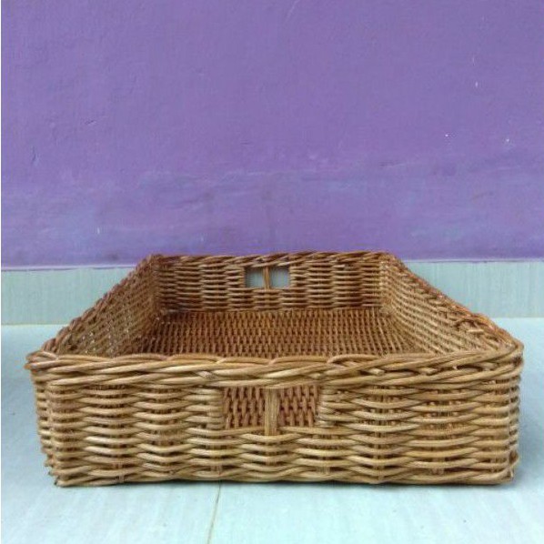 Keranjang rotan nampan besar persegi panjang penyimpan toples gelas serbaguna 45x35x10 cm