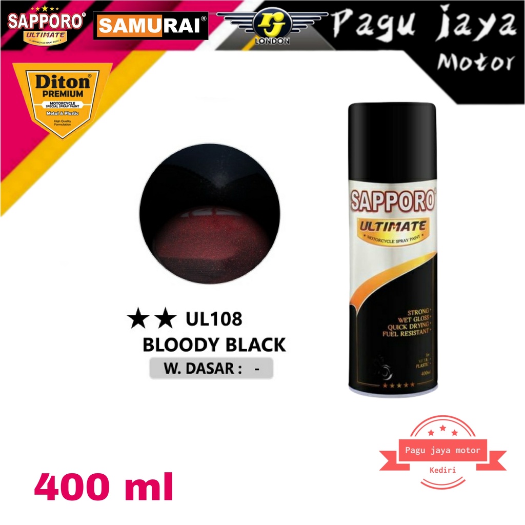 SAPPORO ULTIMATE UL108** BLOODY BLACK 400ml pilok pilox cat semprot spray paint