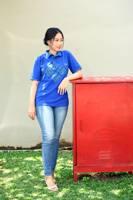 Loyal Kaos Polo Batik Biru Modern Wanita M L XL XXL