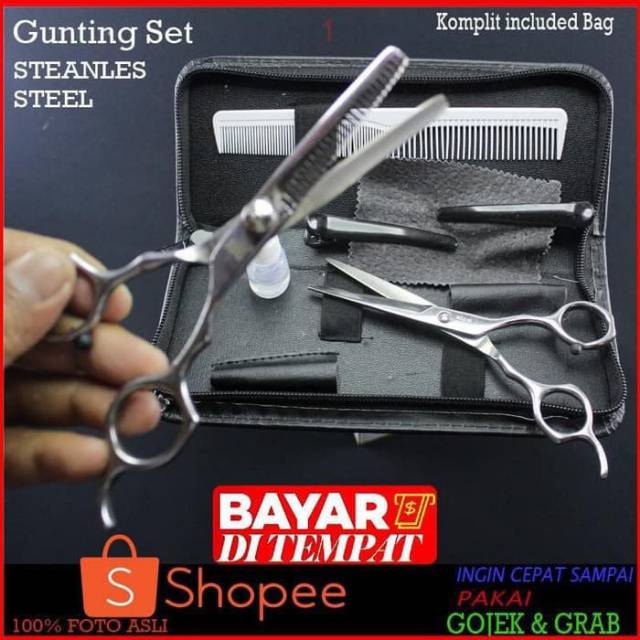 Paket Gunting Set Salon Babershop engkap Plus Dompet / Sasak / Lurus / Sisir