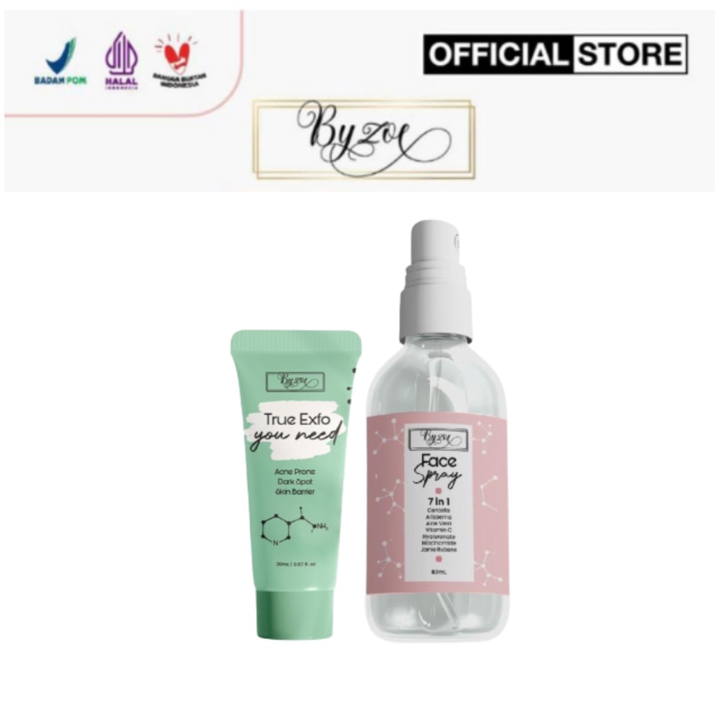 Byzoe Paket Hemat for Acne Skin (True Exfo+Face Spray) Menyamarkan Bekas Jerawat BPOM