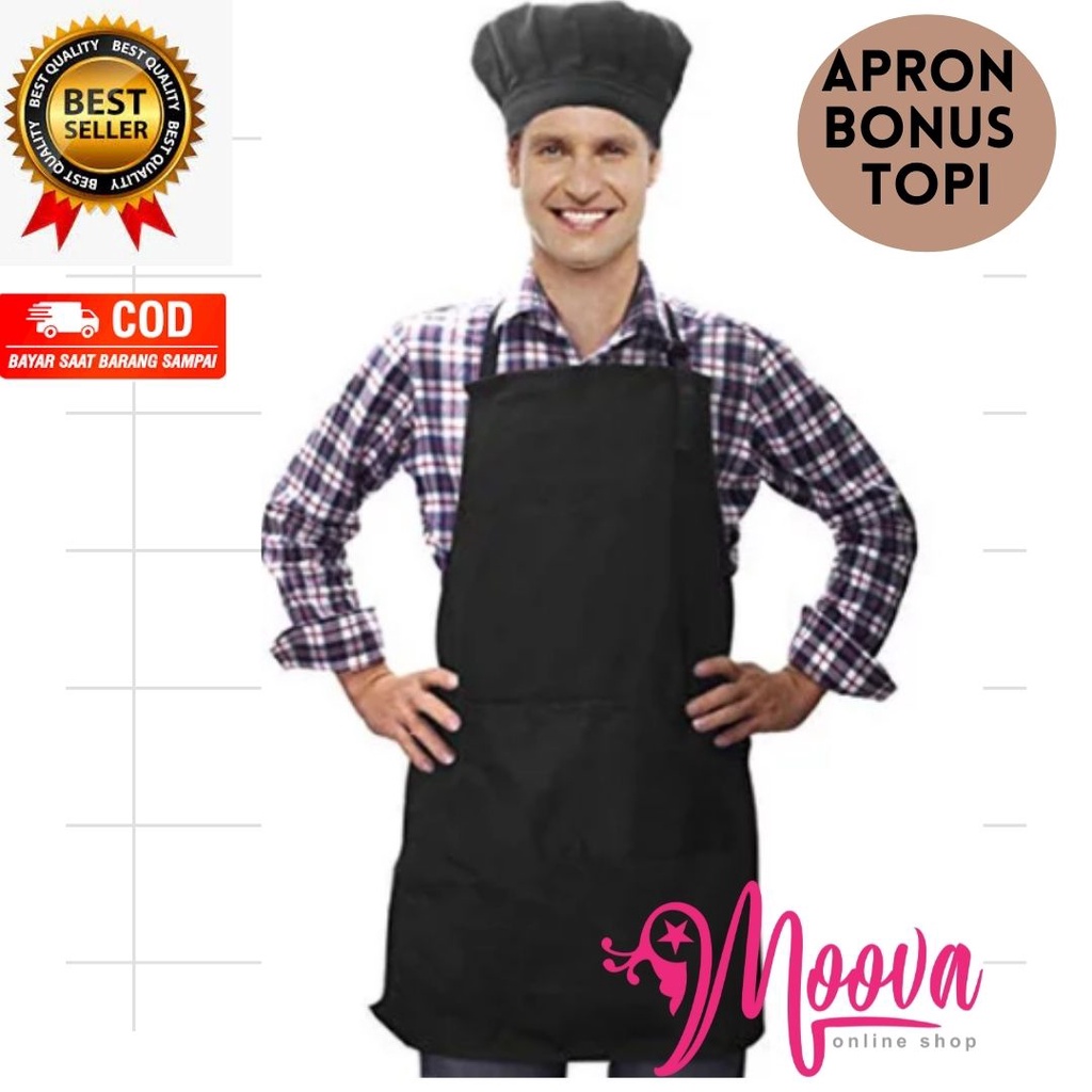 Apron/Celemek 1 Set Topi Chef Dewasa